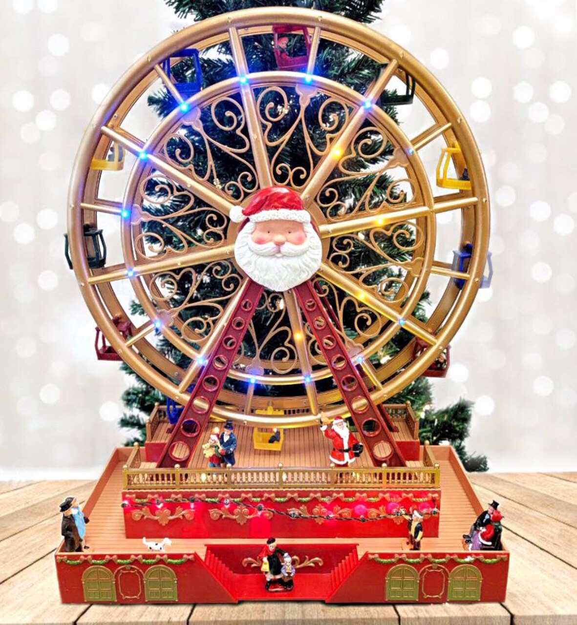 Christmas Wheel with Santa. Animated Holiday Decoration. Christmas Village